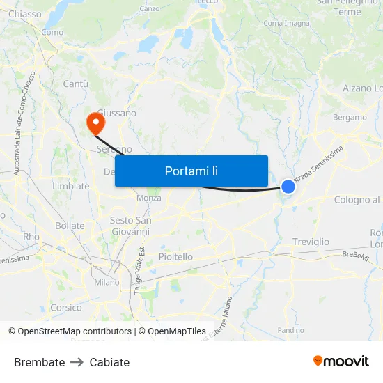 Brembate to Cabiate map