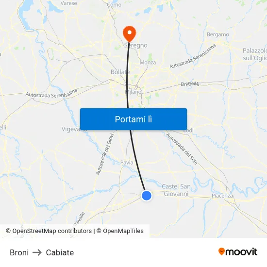 Broni to Cabiate map