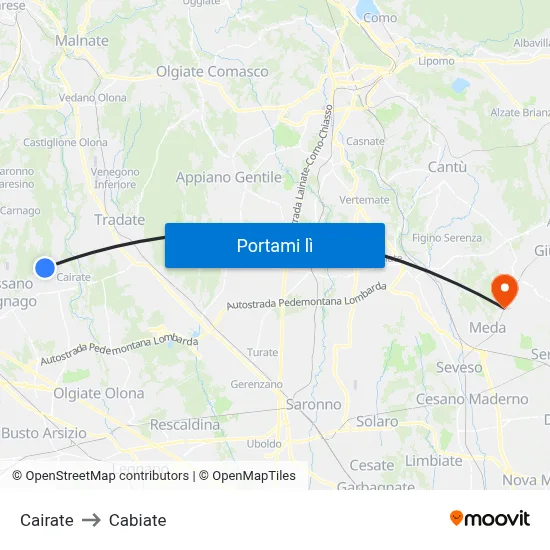 Cairate to Cabiate map