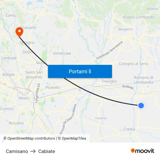 Camisano to Cabiate map