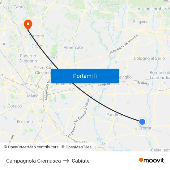 Campagnola Cremasca to Cabiate map