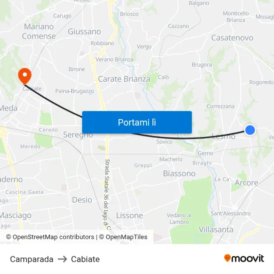 Camparada to Cabiate map
