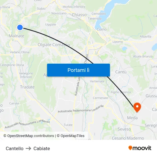 Cantello to Cabiate map