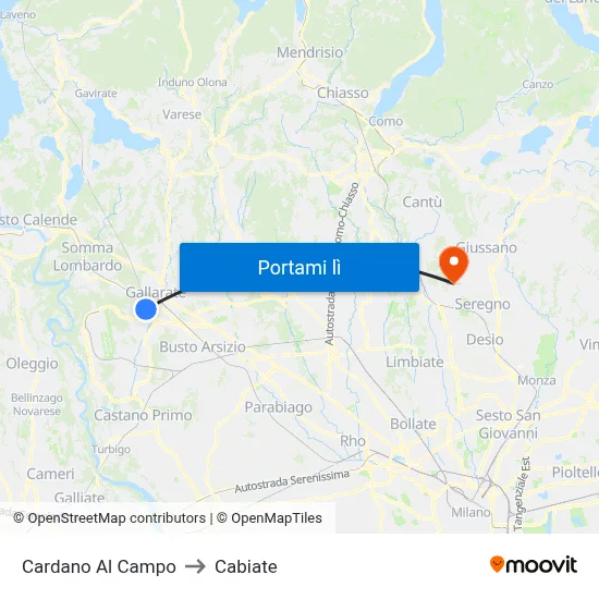 Cardano Al Campo to Cabiate map