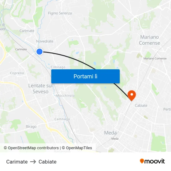 Carimate to Cabiate map