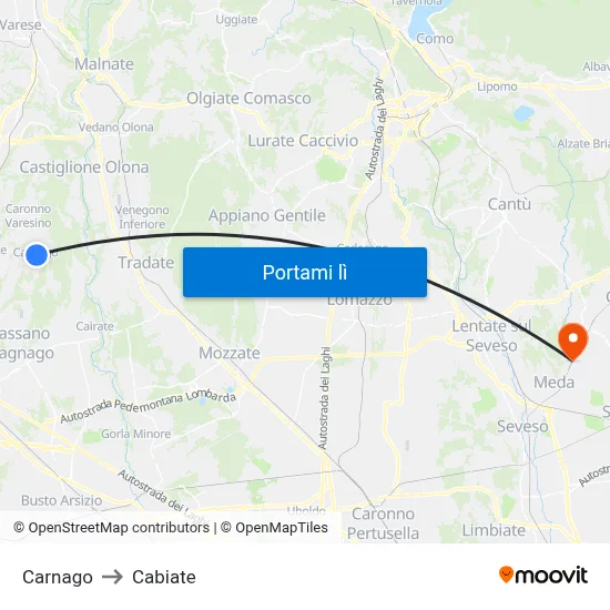 Carnago to Cabiate map
