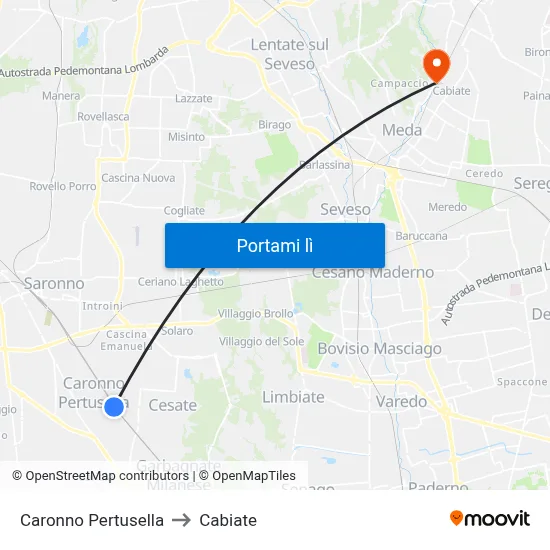 Caronno Pertusella to Cabiate map