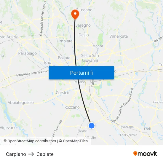 Carpiano to Cabiate map