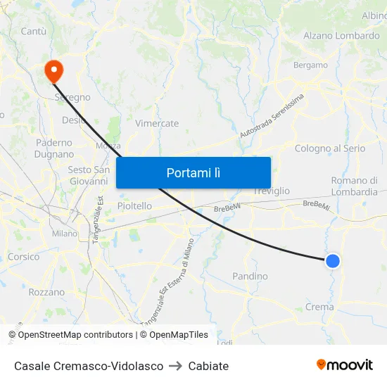 Casale Cremasco-Vidolasco to Cabiate map