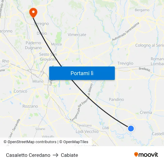 Casaletto Ceredano to Cabiate map