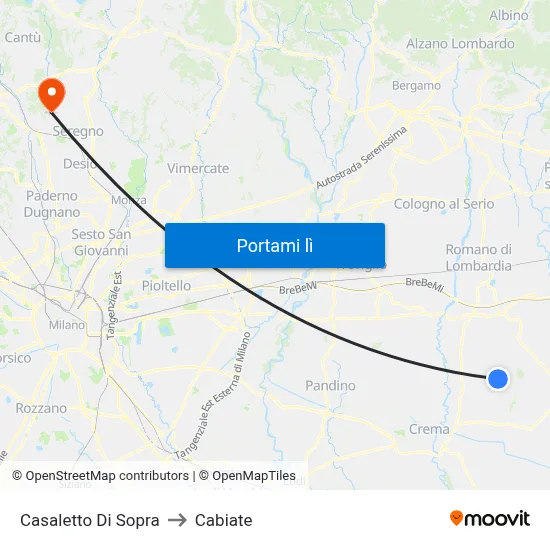 Casaletto Di Sopra to Cabiate map