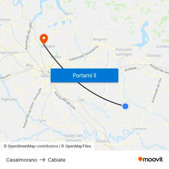 Casalmorano to Cabiate map