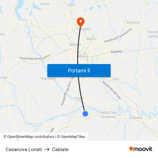 Casanova Lonati to Cabiate map