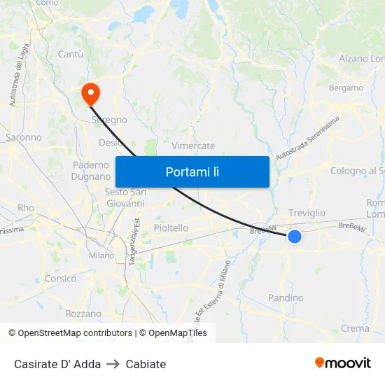 Casirate D' Adda to Cabiate map