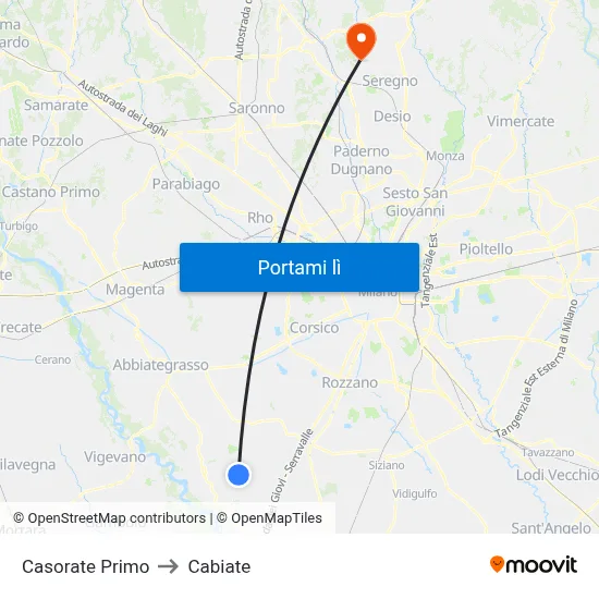 Casorate Primo to Cabiate map