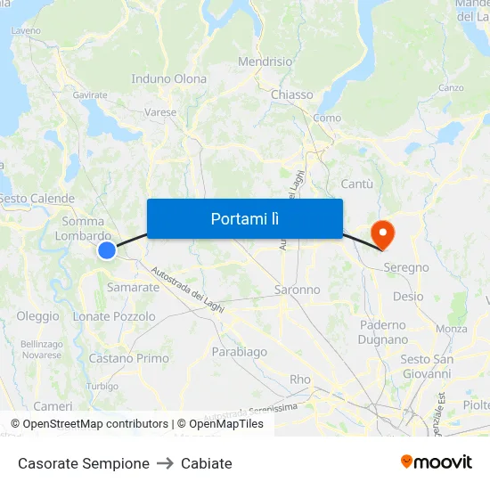 Casorate Sempione to Cabiate map