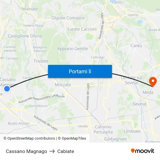 Cassano Magnago to Cabiate map