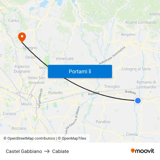 Castel Gabbiano to Cabiate map
