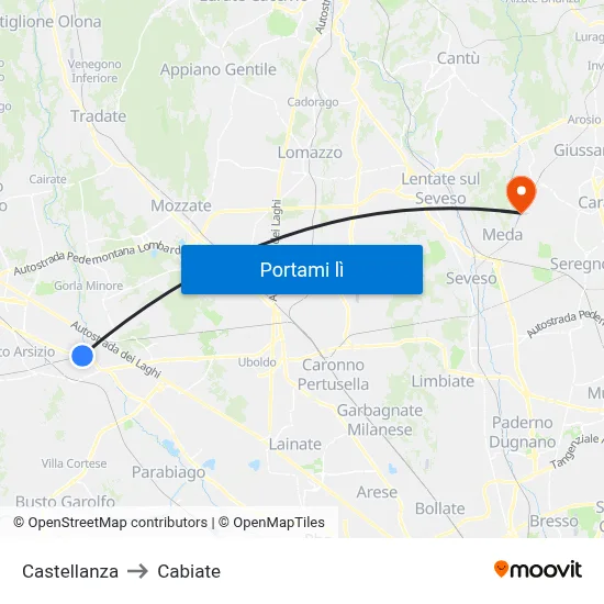 Castellanza to Cabiate map