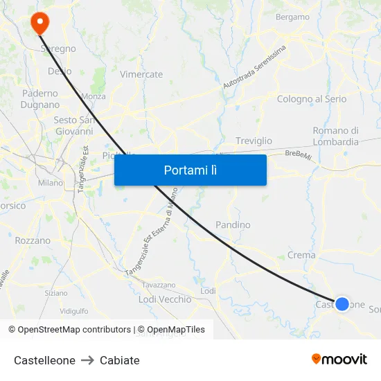 Castelleone to Cabiate map