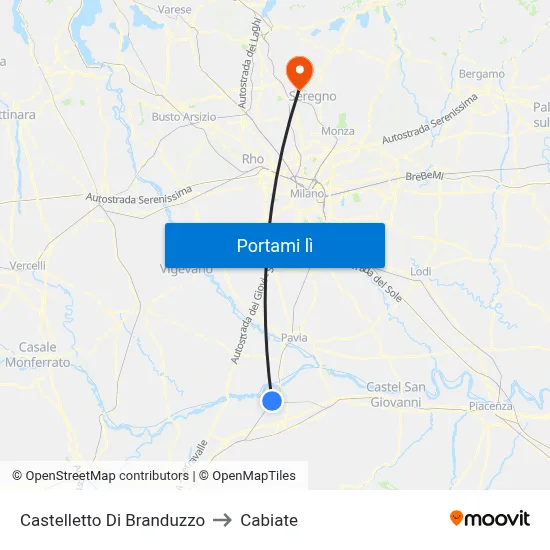 Castelletto Di Branduzzo to Cabiate map