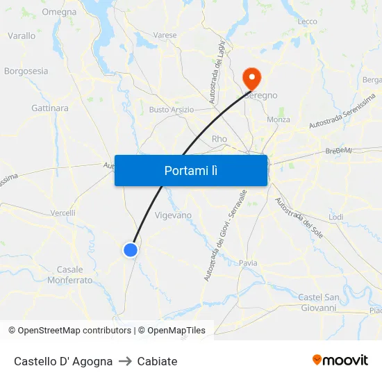 Castello D' Agogna to Cabiate map