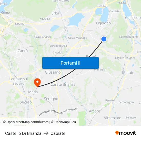 Castello Di Brianza to Cabiate map