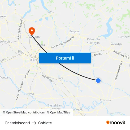 Castelvisconti to Cabiate map