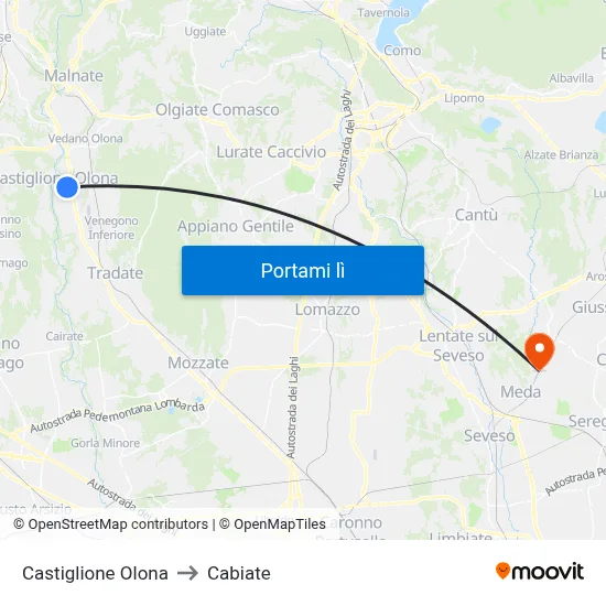 Castiglione Olona to Cabiate map