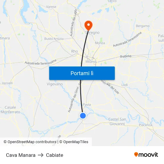 Cava Manara to Cabiate map