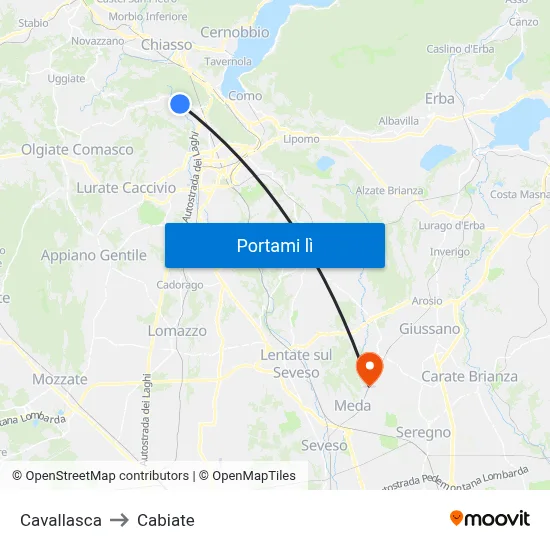 Cavallasca to Cabiate map