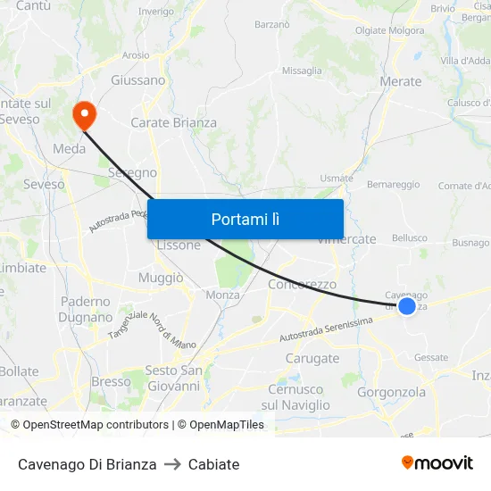 Cavenago Di Brianza to Cabiate map