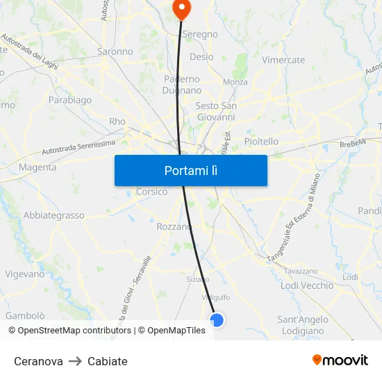 Ceranova to Cabiate map