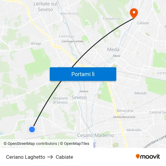 Ceriano Laghetto to Cabiate map