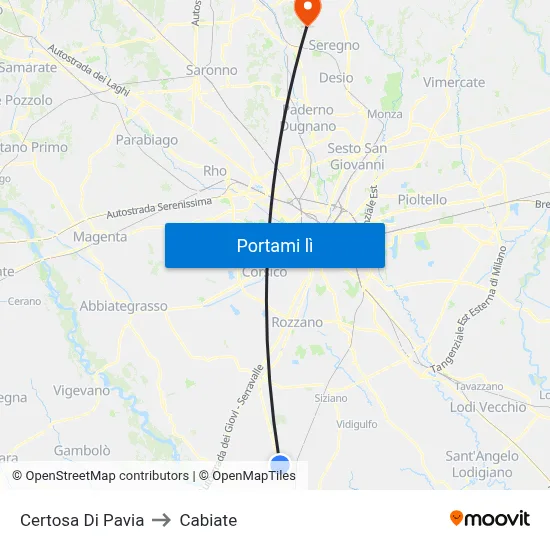 Certosa Di Pavia to Cabiate map