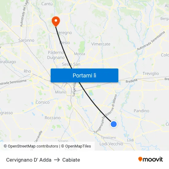 Cervignano D' Adda to Cabiate map