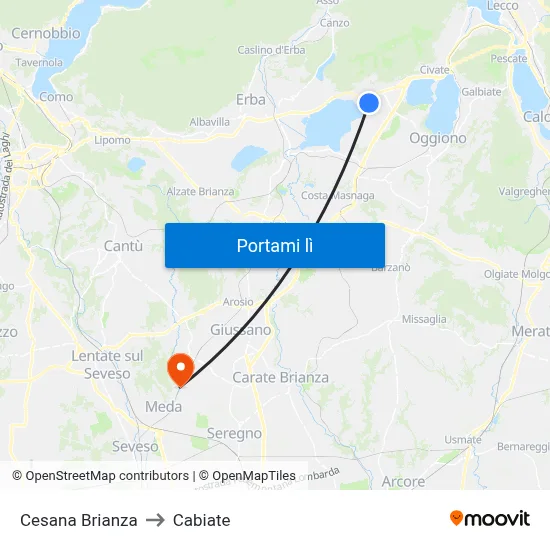 Cesana Brianza to Cabiate map