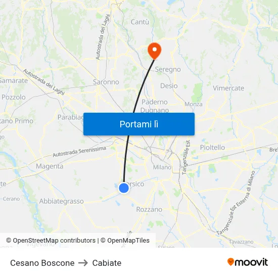 Cesano Boscone to Cabiate map