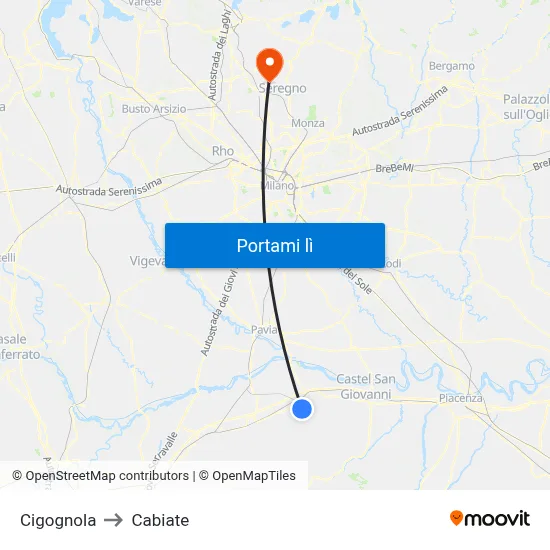 Cigognola to Cabiate map