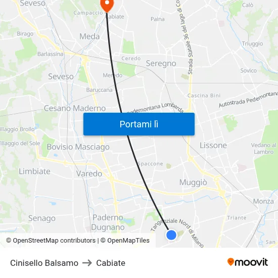 Cinisello Balsamo to Cabiate map
