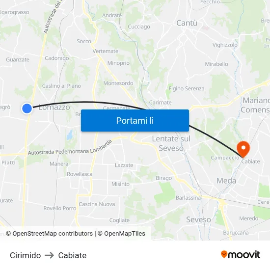 Cirimido to Cabiate map