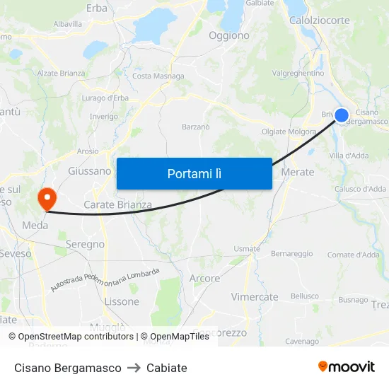 Cisano Bergamasco to Cabiate map