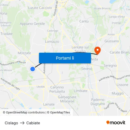 Cislago to Cabiate map
