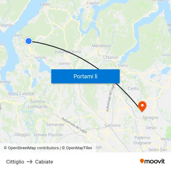 Cittiglio to Cabiate map