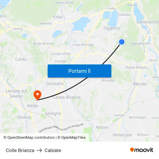 Colle Brianza to Cabiate map