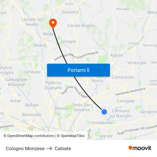 Cologno Monzese to Cabiate map