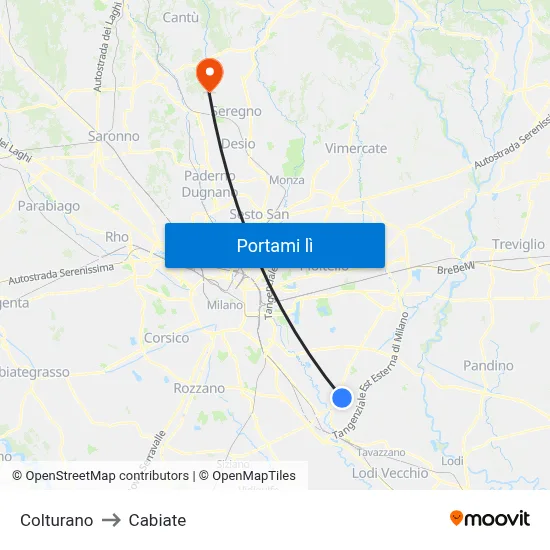 Colturano to Cabiate map