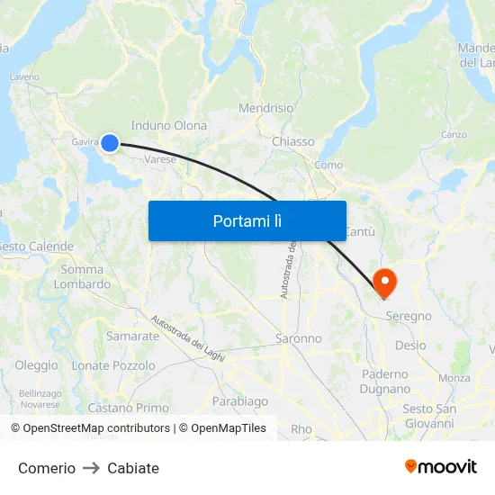 Comerio to Cabiate map