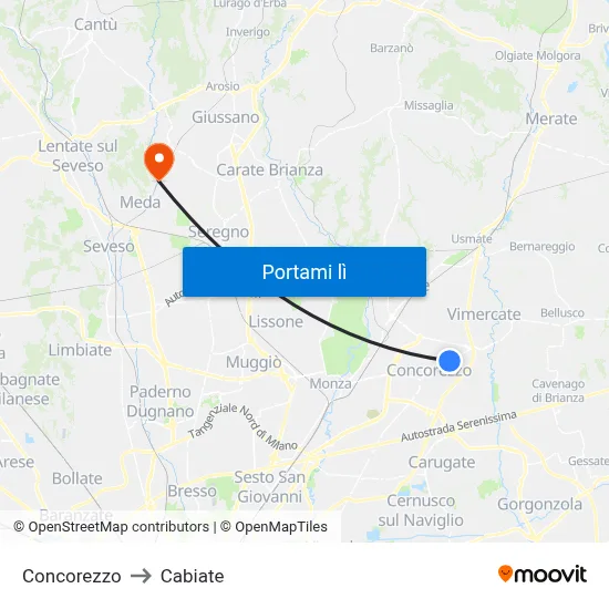 Concorezzo to Cabiate map