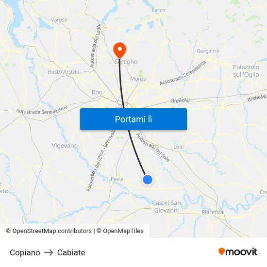 Copiano to Cabiate map